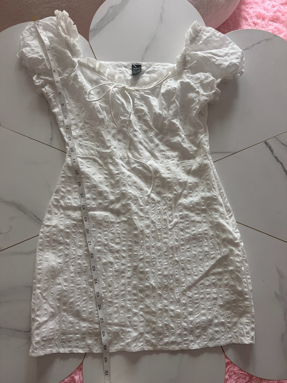 White Ruffle Tie-Front‎ Mini Dress - Picture 6 of 8